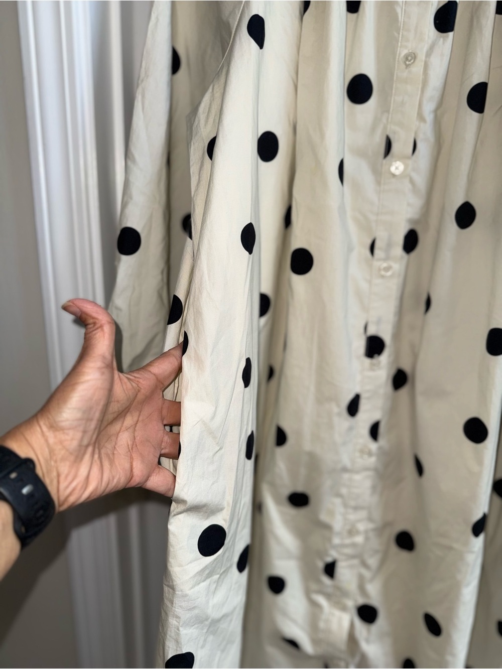 Who What Wear Ballon Sleeve Cotton Midi Dress XL Cream Blk Poka Dots Chic Grunge - Picture 4 of 10